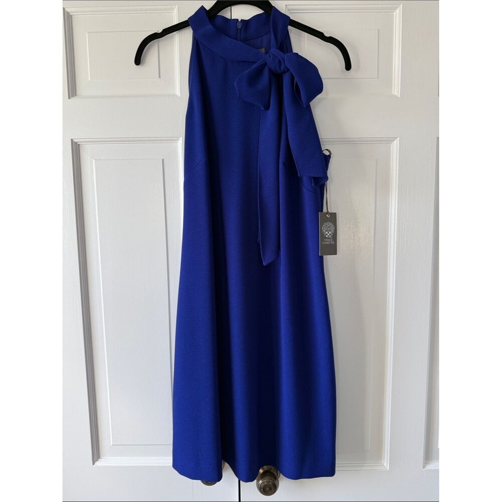 NWT Vince Camuto Halter Bow Neck Shift Dress Top Cocktail Royal Blue Size 12